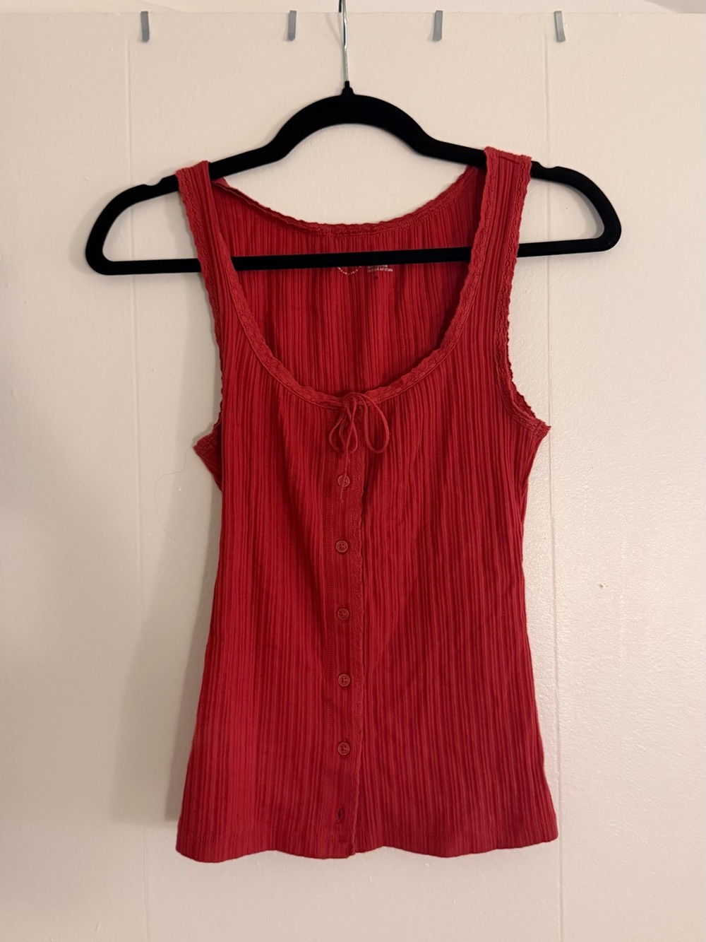 American Eagle Outfitters Red Ribbed Button-Front Tank